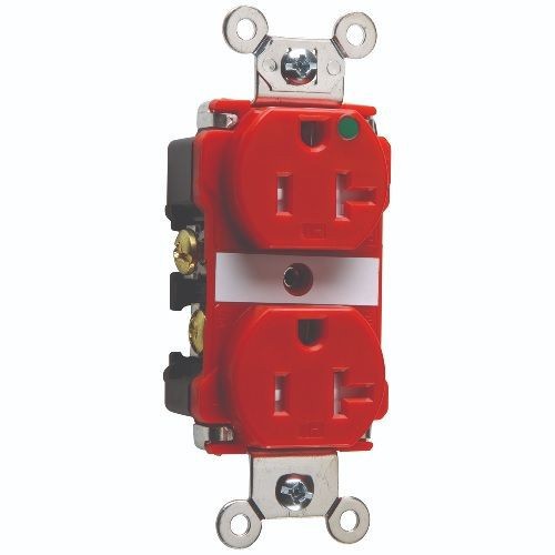 Pass & Seymour® TR63HRED Duplex Tamper-Resistant Straight Blade Receptacle, 125 VAC, 20 A, 2 Poles, 3 Wires, Red