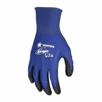 N9696LMCR Safety N9696L Ninja® Lite N9696 Dipped General Purpose Gloves, Coated, Standard Finger Style, L, Polyurethane Palm, 18 ga Nylon, Black/Blue, Knit Wrist Cuff, Polyurethane Coating, Resists: Abrasion, Cut, Puncture and Tear, Nylon Lining