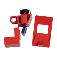 65396Brady® 65396 1-Pole Clamp-On Circuit Breaker Switch Lockout Device, For Use With 120/277 VAC Single Pole and Internal-Trip Multi-Pole Breaker, 1 Padlocks, 0.31 in Dia Max Padlock Shackle, LOTO-14 Polypropylene, Red