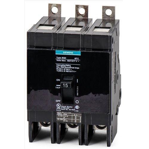 Siemens BQD320 Type BQD Molded Case Circuit Breaker, 277/480 VAC, 20 A, 14 kA Interrupt, 3 Poles, Thermal/Magnetic Trip