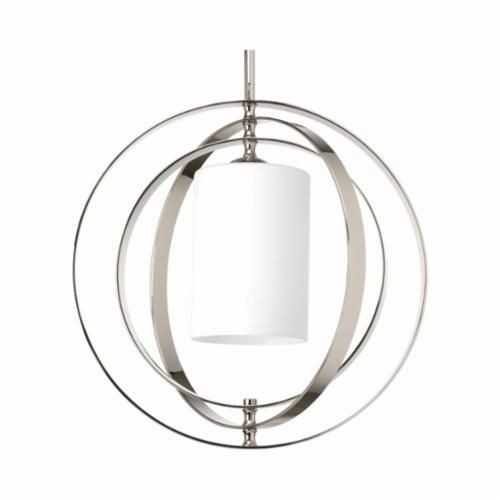 P7078-104Progress Lighting® P7078-104 Equinox Contemporary/Modern/Coastal/Luxury/Transitional/Farmhouse Pendant Light, (1) A19 Incandescent Lamp, 120 VAC, Polished Nickel Plated/Gray Housing