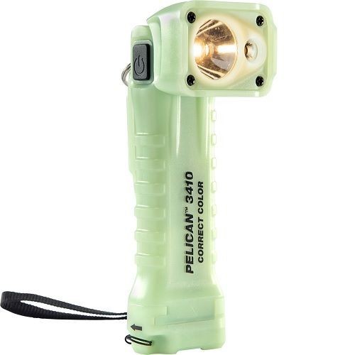 3410MCCPelican™ 3410MCC Right Angle Light, LED, 4.5 V, Pushbutton, High/Medium/Low/Flashing Light Modes, 484 Lumens High/64 Lumens Medium/17 Lumens Low