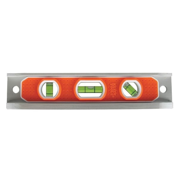 Klein® 935R Torpedo Level, 9 in L, 3 Vials, 0/45/90 deg Vial Positions, 0.001, Aluminum