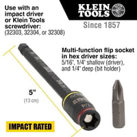32768Klein® 32768 Impact Flip Socket, 6 Points, 1/4 in Drive, 2 Pieces, Hex, Included Socket Size: 1/4, 5/16 in