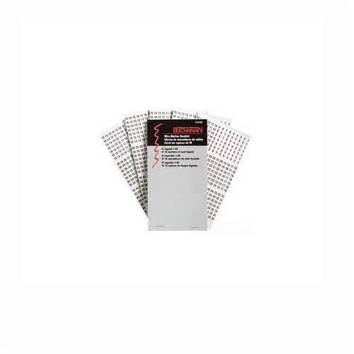BUCHANAN 775104 Pre-Printed Wire Marker Booklet, 1-1/2 in L x 1/4 in W, Black/White, Plastic Impregnated Cloth