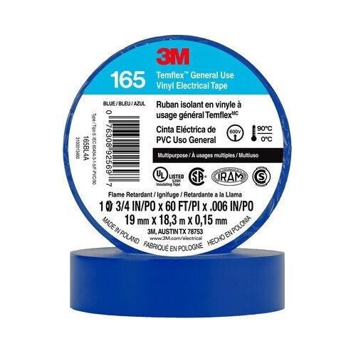 3M™ Temflex™ 165BL4A Vinyl Electrical Tape 165, Blue, 3/4 in x 60 ft (19 mm x 18 m)