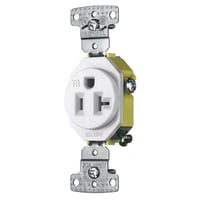 RR201WTRWiring Device-Kellems tradeSELECT® RR201WTR 1-Phase Single Self-Grounding Standard Tamper Resistant Screw Mount Straight Blade Receptacle, 125 VAC, 20 A, 2 Poles, 3 Wires, White