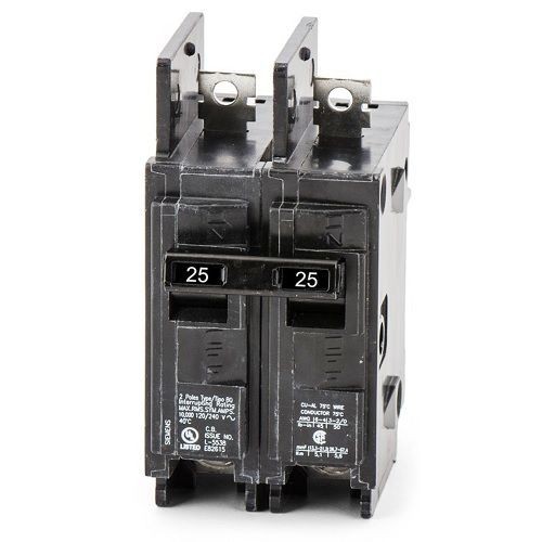 Siemens BQ2B025 Type BQ Low Voltage Molded Case Circuit Breaker, 120/240 VAC, 25 A, 10 kA Interrupt, 2 Poles, Thermal/Magnetic Trip