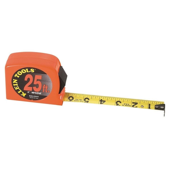 Klein® 928-25HV Measuring Tape, 25 ft L x 1 in W Blade, Steel Blade, 1/16 in Graduation