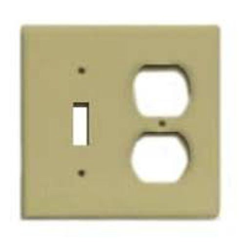 EATON Arrow Hart™ PJ18LA-SP-L PJ Series Midway Size Combination Wallplate, 2 Gangs, 4.87 in H x 4.94 in W, Polycarbonate/Thermoplastic, Light Almond