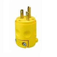 Leviton® 620PV Cable Mount Grounding Straight Blade Plug, 250 VAC, 20 A, 2 Poles, 3 Wires, Yellow