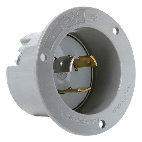 Pass & Seymour® Turnlok® L1020-FI 3-Phase Locking Flanged Inlet, 125/250 VAC, 20 A, 2 Poles, 3 Wires, Gray