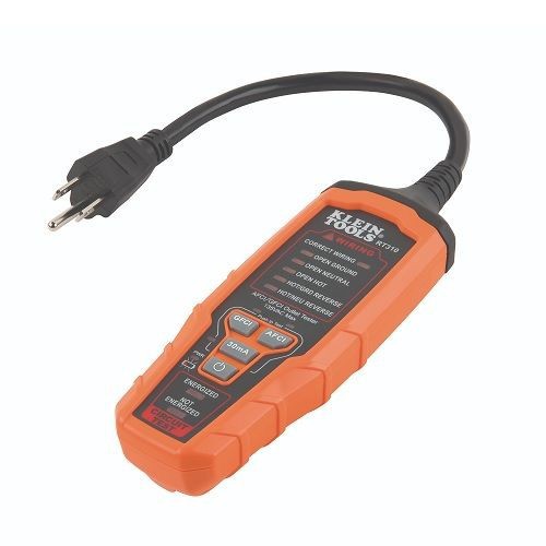 Klein® RT310 AFCI/GFCI Outlet Tester, 120 V, 3 Wire, Grounded Electrical Outlet, 7.4 in L x 1.3 in H x 2.3 in W, Battery Operated