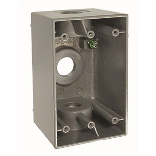 BELL® 5385-0 Deep Weatherproof Outlet Box With Lugs, Die Cast Aluminum, 22.5 cu-in, 1 Gang, 3 Outlets, 4-1/2 in H x 2-3/4 in W x 2-5/8 in D
