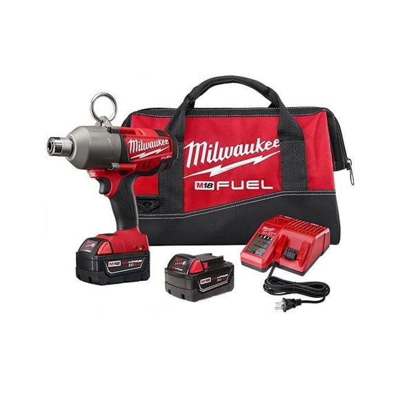 Milwaukee® 2765-22 M18™ FUEL™ High Torque Cordless Impact Wrench Kit, 7/16 in Hex/Straight Drive, 1700/2300 bpm, 300/500 ft-lb Torque, 18 VDC, 8-3/4 in OAL
