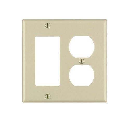 Leviton® Decora® 80455-I Standard Size Combination Wallplate, 2 Gangs, 4.5 in H x 4.56 in W, Thermoset, Ivory