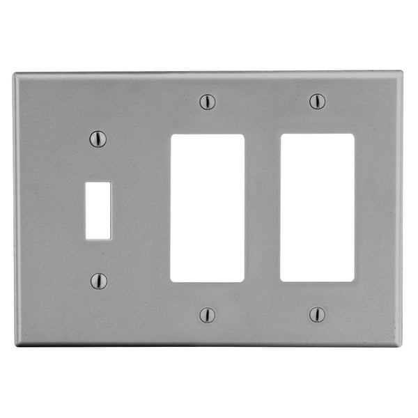 P1262GYWiring Device-Kellems P1262GY Non-Metallic Standard Wallplate, 3 Gangs, 4.63 in L x 6.5 in W, Polycarbonate Thermoplastic, Gray