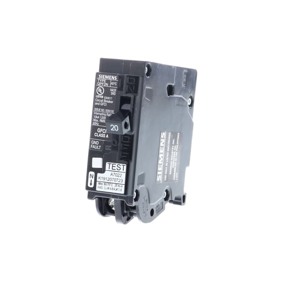 Siemens QF120AN Low Voltage Ground-Fault Type QPF2N Personal Protection Circuit Breaker, 120 V, 20 A, 10 kA at 120 V Interrupt, 1 Pole