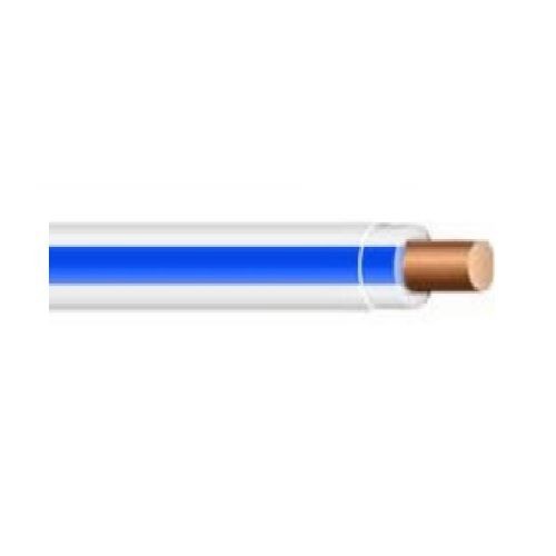 THHN12SOLWE/BETHHN Wire, Solid, 12 AWG, White/Blue Stripe, 500 ft