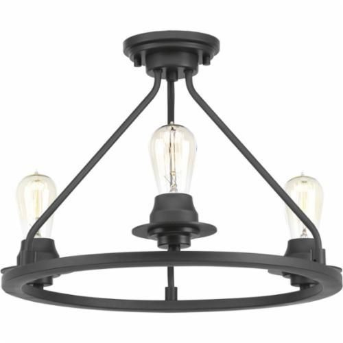 Progress Lighting® P350036-143 Debut Casual/Traditional Semi-Flush Mount Lighting, (3) A19 Incandescent Lamp, 120 VAC, Graphite Painted Housing