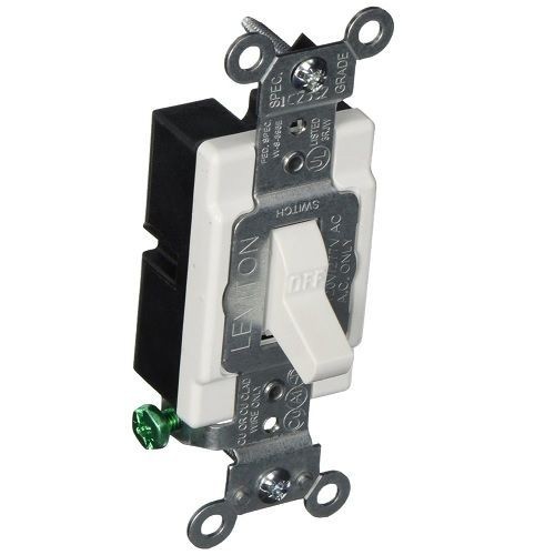 Leviton® CSB1-20W Grounding AC Quiet Toggle Switch, 120/277 VAC, 20 A, 800 W, 1000 VA Power Rating, SP Contact