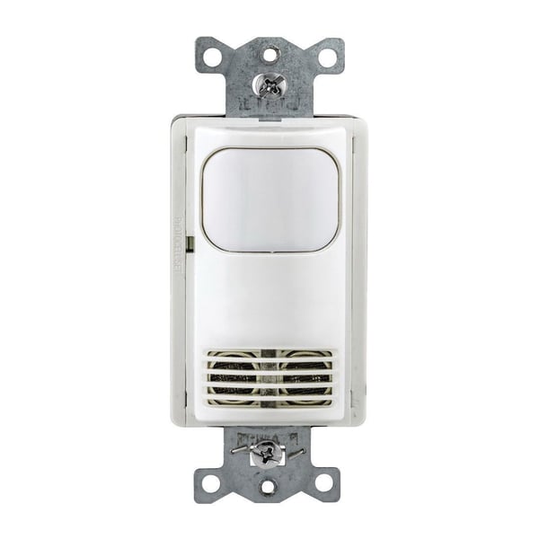 Wiring Device-Kellems H-MOSS® AD2000W1N Adaptive Dual 1-Circuit Occupancy Vacancy Sensor Switch With Photocell, 120/277 VAC, Passive Infrared/Ultrasonic Sensor, 1000 sq-ft Coverage, Wall Mount