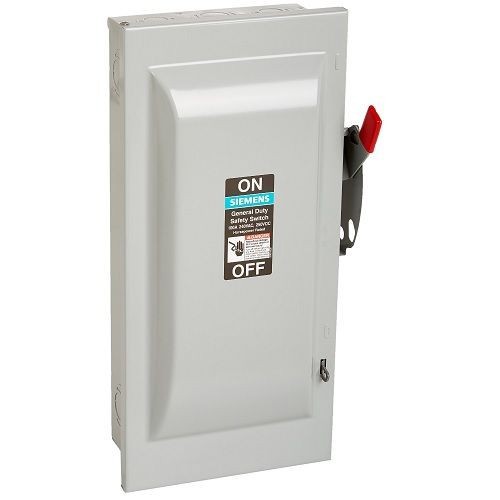Siemens GF323N Type VBII Enclosed Fusible General Duty Low Voltage Single Throw Safety Switch With Neutral, 240 VAC, 100 A, 7-1/2 hp, 20 hp, TPST Contact, 3 Poles
