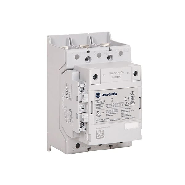 100-E116KJ11Allen-Bradley 100-E116KJ11 100-E MCS-E Contactor, 116A, AC3 duty, 24-60V AC 50/60Hz / 20-60V DC Electronic Coil, 1 N.O. 1 N.C.