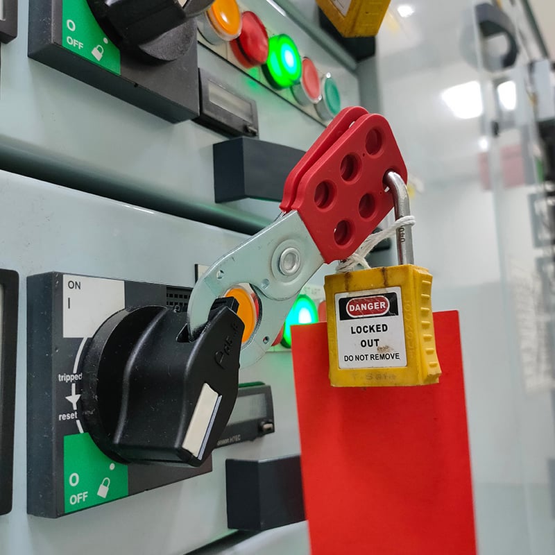 Lockout Tagout , Electrical safety system.Key lock switch or circuit breaker for safety protect.in electric room