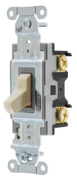 CSB220IHubbell, Toggle Switch, Double Pole, 120/277 VAC, 20 Ampere, Ivory, Back and Side Wired