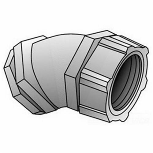 4Q-4400O-Z/Gedney 4Q-4400 Concretetight Liquid Tight Oiltight Raintight Conduit Connector, 4 in Trade, 45 deg, Malleable Iron, Zinc Electroplated