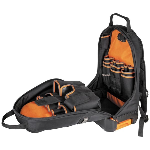 62201MBKlein® 62201MB 32-Pocket Electrician's Backpack, 1680d Ballistic Weave/Hard Molded Polypropylene, Black/Orange