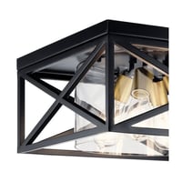 44084BKKichler® 44084BK Moorgate™ Lodge/Country Style Non-Dimmable Flush Mount Light, (4) A19 Incandescent Lamp, 60 W Fixture, 120 V, Black Housing