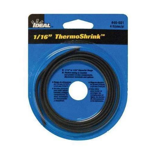 IDEAL® Thermo-Shrink® 46-601 Heat Shrink Tubing, 0.079 in ID Expanded, 0.031 in ID Recovered, 0.014 in THK Wall Recovered, 4 ft L, Polyolefin, Black