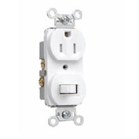 Pass & Seymour® 691TRW Toggle Combination Switch/Receptacle, 15 A, 120/125 VAC, 1 Poles, 3 Wires, 14 to 12 AWG Wire