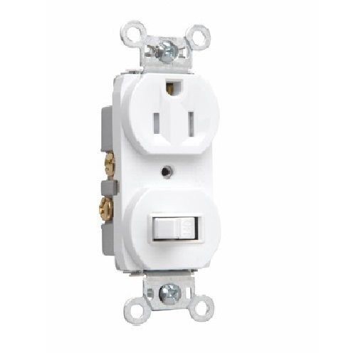 Pass & Seymour® 691TRW Toggle Combination Switch/Receptacle, 15 A, 120/125 VAC, 1 Poles, 3 Wires, 14 to 12 AWG Wire