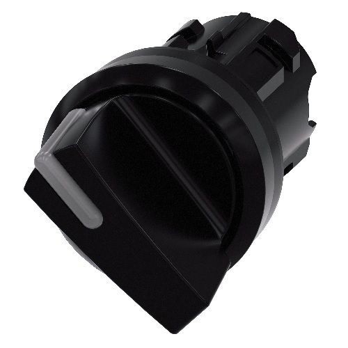 SIRIUS 3SU1002-2BF10-0AA0 Round Illuminated Selector Switch With Holder, 22 mm, Latching/Short Handle Operator, Black