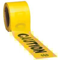 Klein® 58000 Warning Barricade Tape, Black on Bright Yellow, 200 ft L x 3 in W, CAUTION Legend, Polyethylene
