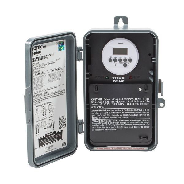 NSI Tork® DTU40 1-Phase Automatic Voltage Detection Time Switch, 120/208/240/277 VAC, 1/4 to 1 hp, 1/2 to 2 hp, DPDT Contact, 2 Poles