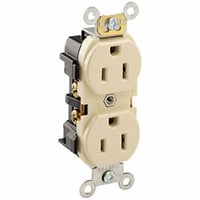5252-ILeviton® 5252-I Heavy Duty Straight Blade Duplex Receptacle, 125 VAC, 15 A, 2 Poles, 3 Wires, Ivory