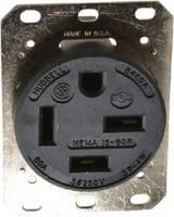 HBL8460AHubbell, Straight Blade Receptacle, Single, 4 Pole, 4 Wire, 60 Ampere, 250 Volts, Black