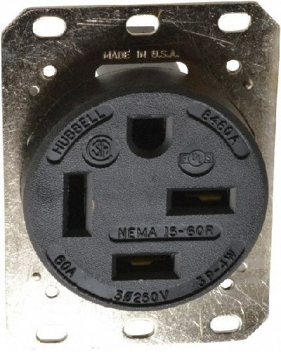 HBL8460AHubbell, Straight Blade Receptacle, Single, 4 Pole, 4 Wire, 60 Ampere, 250 Volts, Black