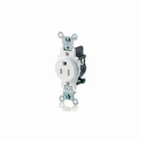 T5015-WLeviton® T5015-W 1-Phase Self-Grounding Single Tamper Resistant Straight Blade Receptacle, 125 VAC, 15 A, 2 Poles, 3 Wires, White