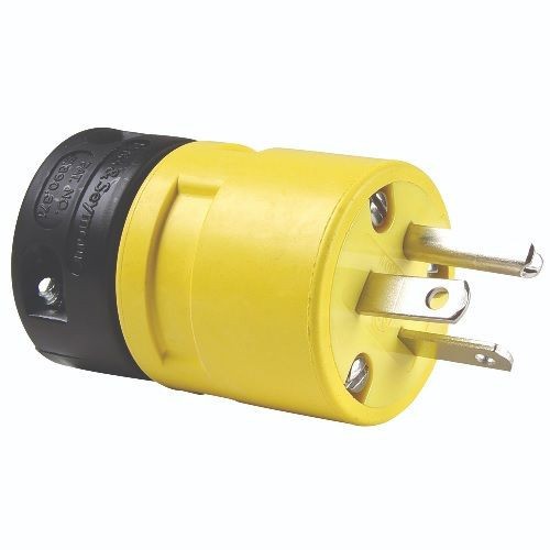 Pass & Seymour® 1448 Dust-Tight Straight Blade Plug, 125/250 VAC, 20 A, 1 Pole, 3 Wires, Yellow