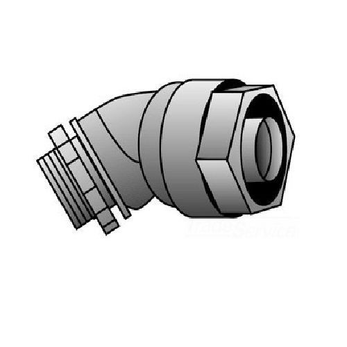 O-Z/Gedney 4Q-4100 Concretetight Liquid Tight Oiltight Raintight Conduit Connector, 1 in Trade, 45 deg, Malleable Iron, Zinc Electroplated