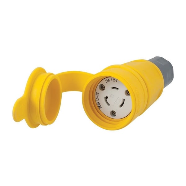Wiring Device-Kellems Twist-Lock® Elastogrip® HBL27W47 Isolated Grounding Standard Sized Water/Dust-Tight Female Connector, 125 VAC, 20 A, 2 Poles, 3 Wires, Yellow