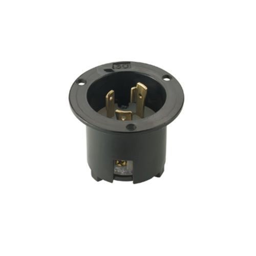 EATON Arrow Hart™ Eaton Wiring Devices AHL530FI Locking Flanged Inlet, 125 VAC, 30 A, 2 Poles, 3 Wires, Black/White