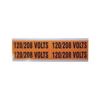 IDEAL® 44-296 Medium Conduit and Voltage Marker, 1-1/8 in W x 4-1/2 in L, 120/208 VOLTS, Black Legend, Bright Orange Background, Vinyl Impregnated Cloth