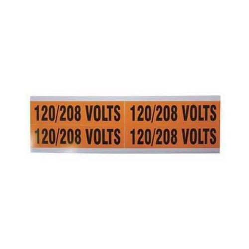 IDEAL® 44-296 Medium Conduit and Voltage Marker, 1-1/8 in W x 4-1/2 in L, 120/208 VOLTS, Black Legend, Bright Orange Background, Vinyl Impregnated Cloth