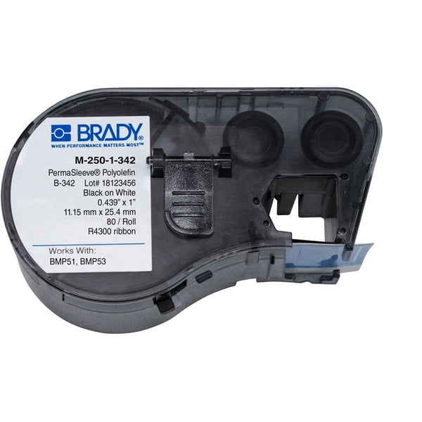 M-250-1-342Brady® PermaSleeve® M-250-1-342 M Series 1-Sided Blank Heat Shrink Wire Marker Sleeve, 16 to 8 AWG Wire, 1.015 in L x 1 in W, B-342 Polyolefin, Blank Legend
